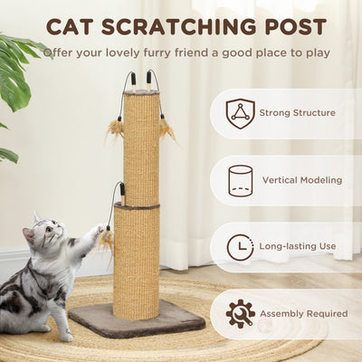 PawHut 78cm 2-in-1 Cat Scratching Post with 3 Toy Feathers, Brown 