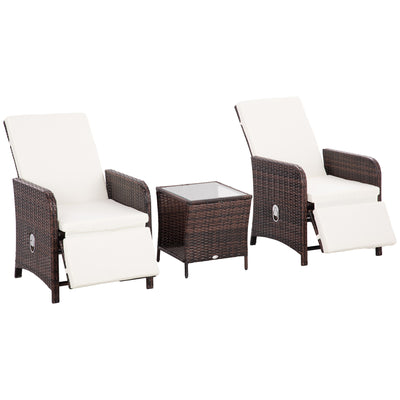 Outsunny 3 Pieces Rattan Bistro Set Balcony Furniture with Cushions, Storage Function - Mixed-Brown 