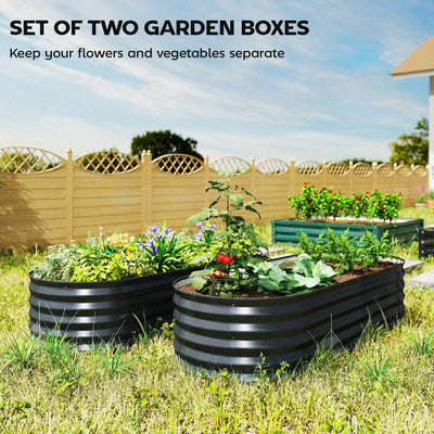 Outsunny Set of Two 150 x 60cm Steel Planters - Dark Grey 