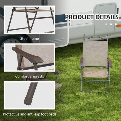 Outsunny Set of Two Folding Garden Chairs, with Fabric Mesh Seats - Mixed Brown 