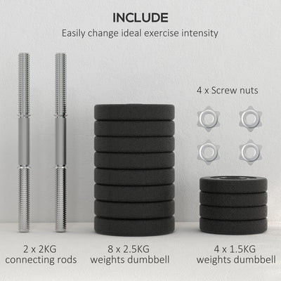 HOMCOM 30KG Adjustable Dumbbells Set, Hand Weights Set for Home Gym Weight Lifting Training 