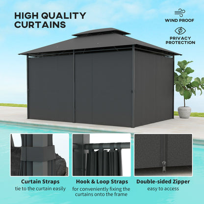Outsunny 3 x 4m Steel Gazebo, with Curtains - Black 