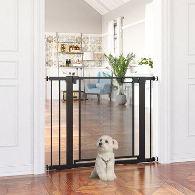 PawHut Pressure Fit Safety Gate, for Staircases, Hallways, Doorways w/ Extensions Kit, 75-103CM Adjustable Width - Black 