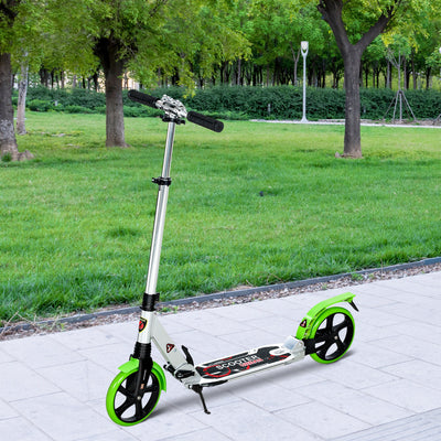 HOMCOM Folding Kick Scooter, Adjustable Ride On Scooter with 200mm Big Wheels and Double Shock Absorption, Urban Scooter for 14+ Teens Adult, Green 