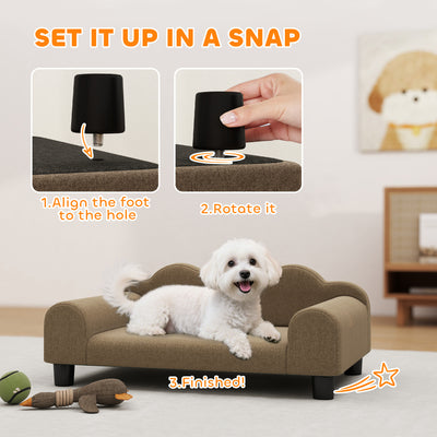 PawHut Elevated Dog Sofa Bed, Breathable Pet Sofa with Backrest and Armrest for Small Dogs, Brown 