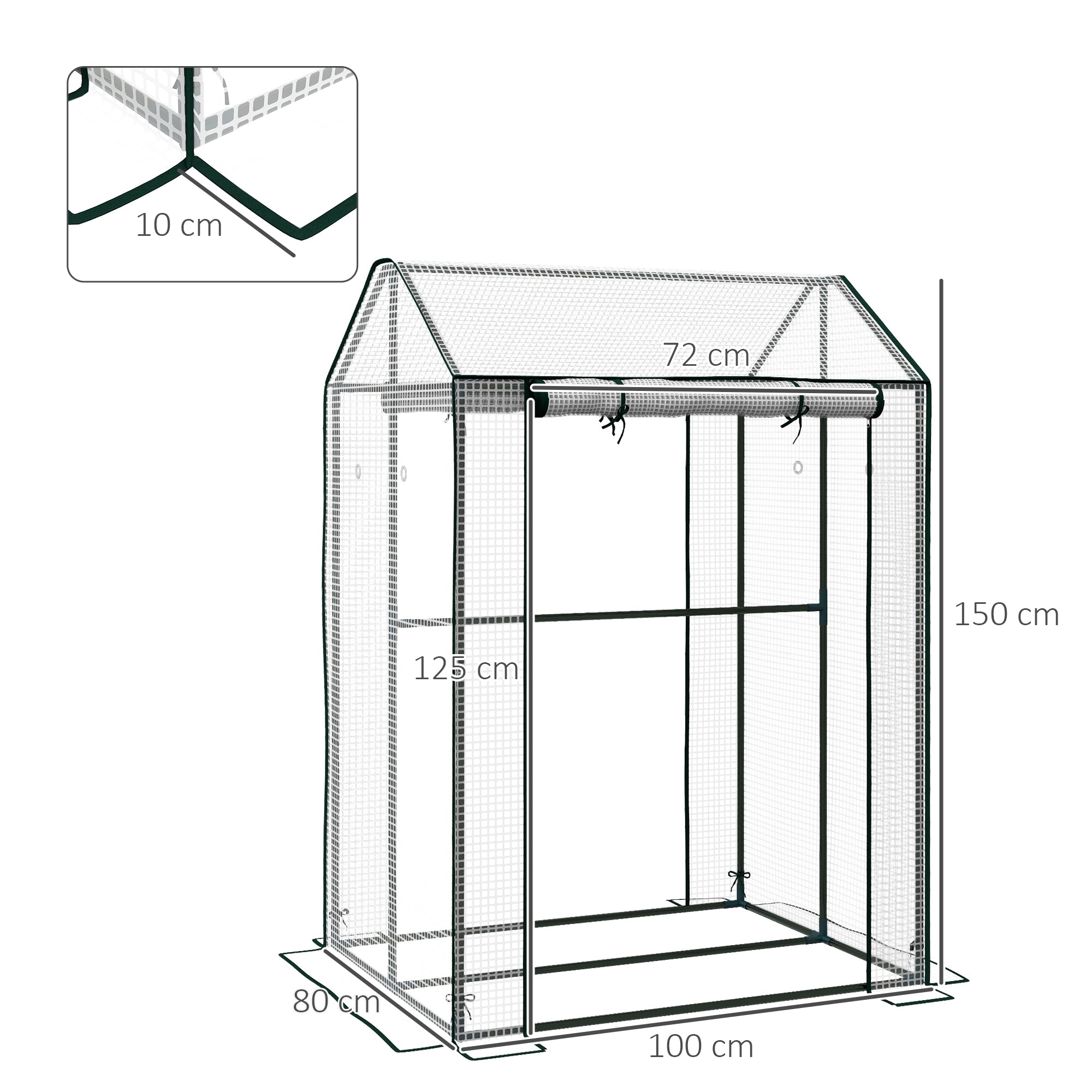 Outsunny Green House, Mini Greenhouse with 2 Roll-up Doors, Vent Holes and Reinforced Cover, 100 x 80 x 150cm 