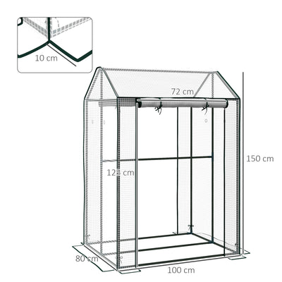 Outsunny Green House, Mini Greenhouse with 2 Roll-up Doors, Vent Holes and Reinforced Cover, 100 x 80 x 150cm 