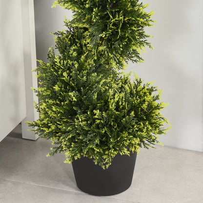 Outsunny Set Of 2 90cm/3FT Artificial Spiral Topiary Trees w/ Pot Fake Indoor Outdoor Greenery Plant Home Office Garden Décor Green 