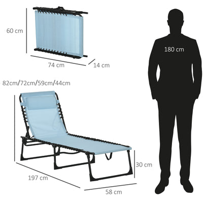 Outsunny Folding Sun Lounger Beach Chaise Chair Garden Cot Camping Recliner with 4 Position Adjustable, Baby Blue 