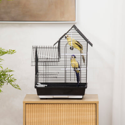 PawHut Metal Bird Cage for Finch, Canary w/ Food Containers, Swing Ring, Tray Handle, 39 x 33 x 47cm 