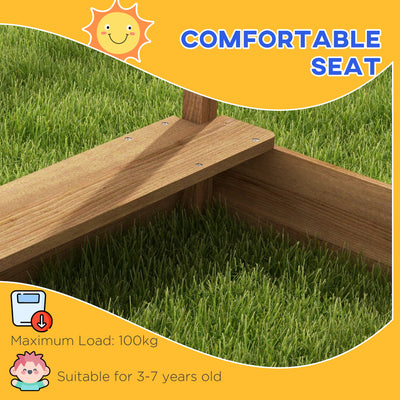 Outsunny House-Designed Wooden Sandbox, Outdoor Sandpit, with Blackboard, Toys, Sink, Seats, Flags, for Ages 3-7 Years - Brown 