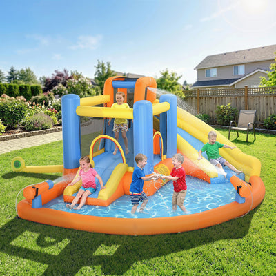 AIYAPLAY 5 in 1 Bouncy Castle for Children, Inflatable Bounce House with Dual Slides, Pool, Climbing Wall, Water Cannons, Blower 