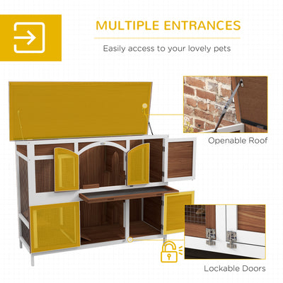 PawHut Two-Tier Wooden Pet Hutch with Openable Roof, Slide-Out Tray 