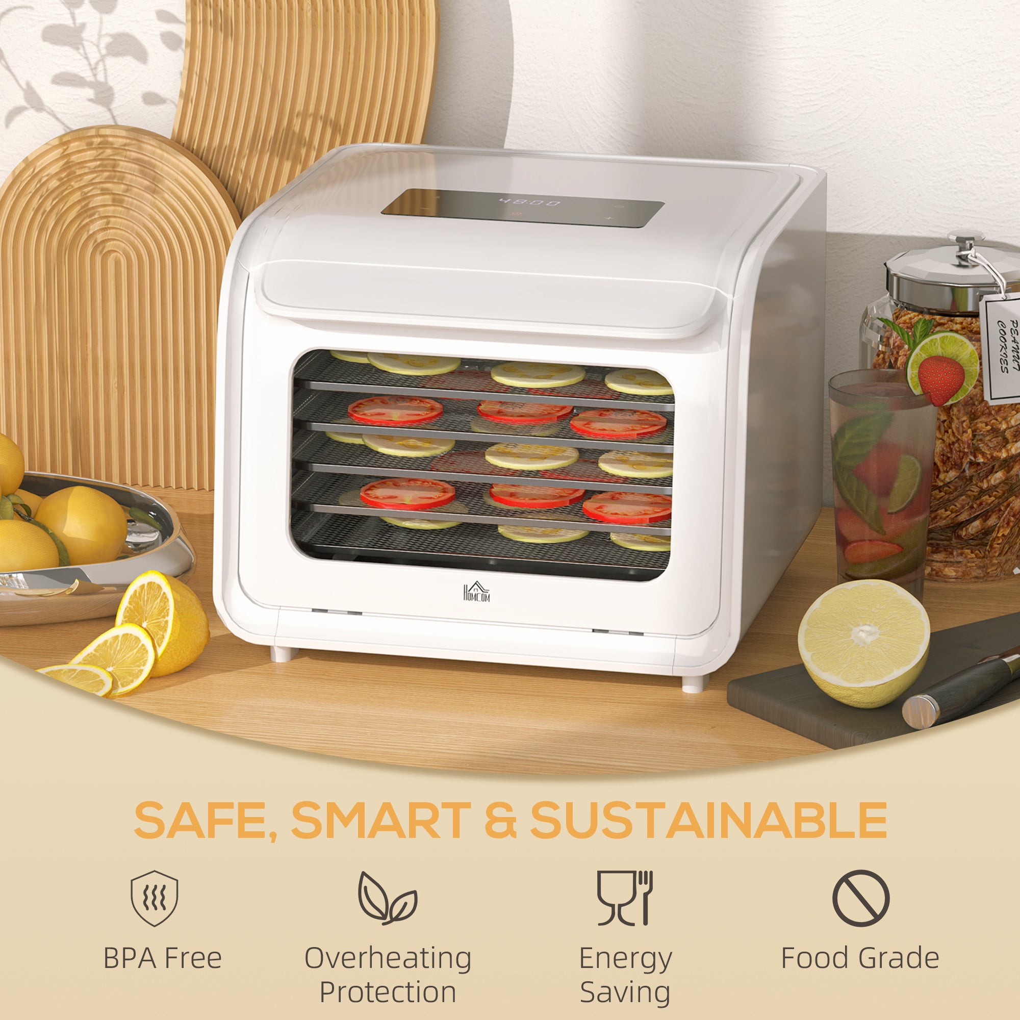 HOMCOM 35-70\'c2\'b0C Six-Tray Food Dehydrator - White