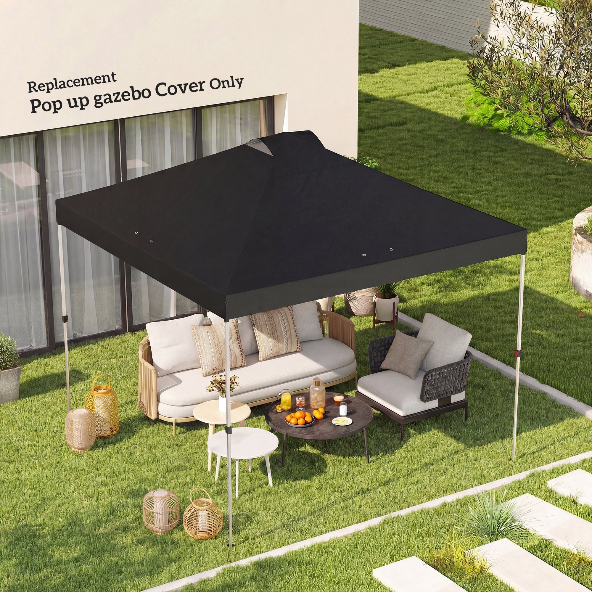 Outsunny gazebo roof replacement UV50+ Waterproof Pop Up Canopy Cover with 8 Drainage Holes 3 x 3 m Black 