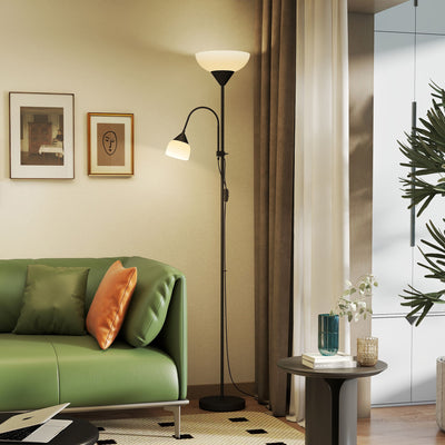 HOMCOM LED Floor Lamp for Living Room, 180cm Tall Standing Lamp, Mother and Child Uplighter with Adjustable Gooseneck, 3000K/4500K/6500K Colour Temperatures, Black 