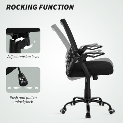 Vinsetto Mesh Office Chair, Computer Desk Chair with Flip-up Armrests, Lumbar Back Support and Swivel Wheels, Black 