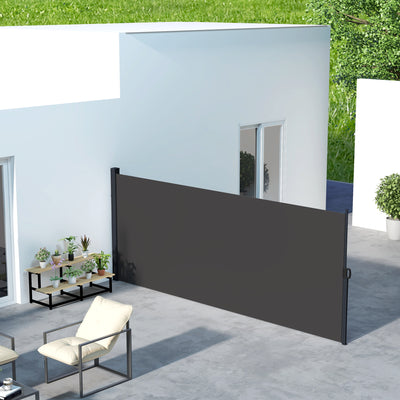 Outsunny Retractable Side Awning, Outdoor Privacy Screen for Garden, Hot Tub, Balcony, Terrace, Pool, 400 x 180cm, Black 