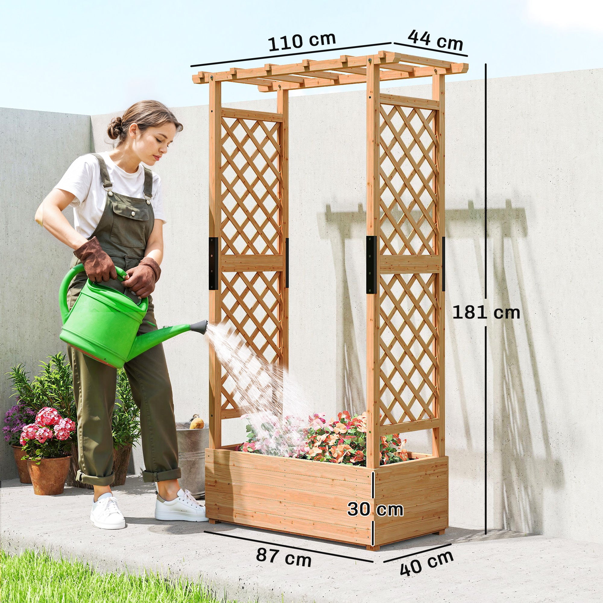 Outsunny Fir Wood 110 x 44 cm Planter and Trellis Garden Bed 