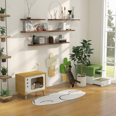 PawHut Hooded Cat Litter Box, Portable Pet Toilet, with Scoop, Front Entry - Light Green 