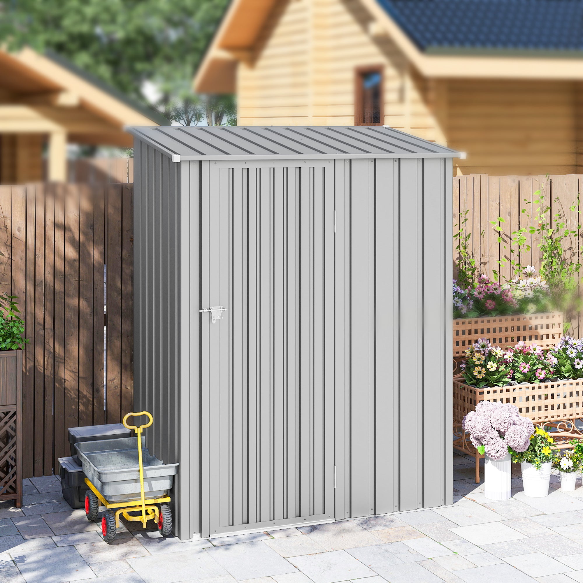 Outsunny 5ft x 3ft Garden Storage Shed, Outdoor Metal Shed with Sloped Roof, Aluminium Grey 