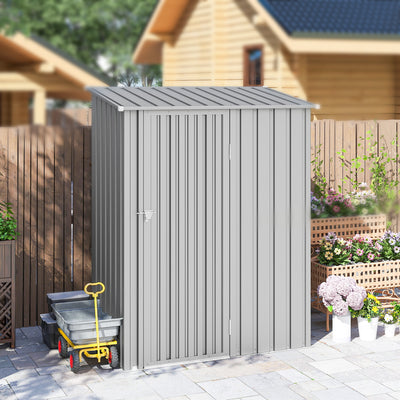 Outsunny 5ft x 3ft Garden Storage Shed, Outdoor Metal Shed with Sloped Roof, Aluminium Grey 