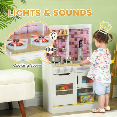 AIYAPLAY Kids Play Kitchen, Pretend Play Kitchen with Realistic Oven, Stove, Sink, Kitchen Accessories, White 