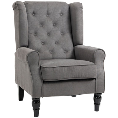 HOMCOM Retro Accent Chair, Wingback Armchair with Wood Frame Button Tufted Design for Living Room Bedroom, Dark Grey 