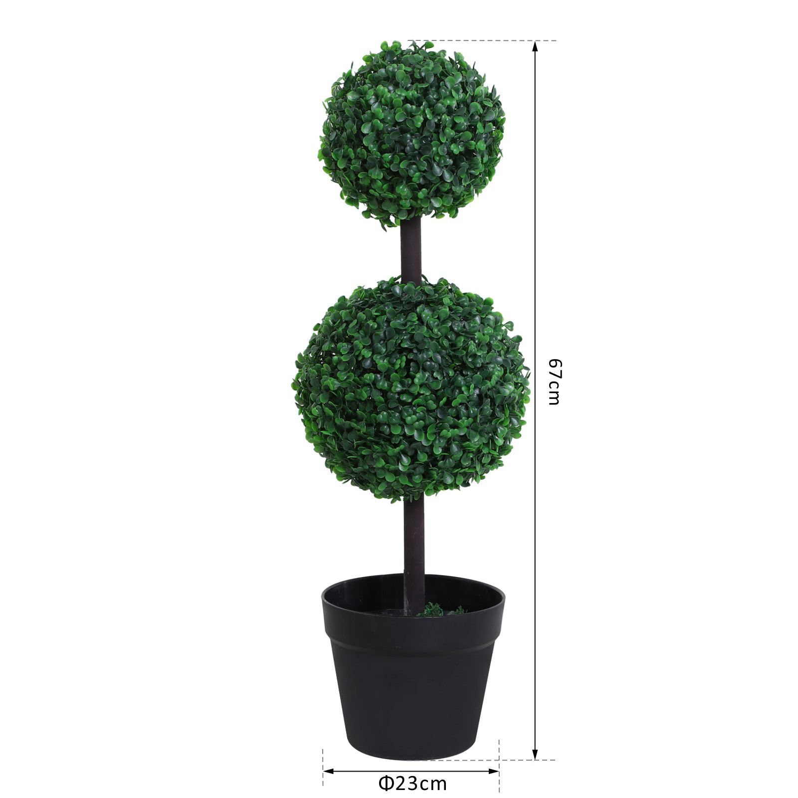 Outsunny Set of 2 Artificial Boxwood Ball Topiary Trees Potted Decorative Plant Outdoor and Indoor Décor (67cm) 