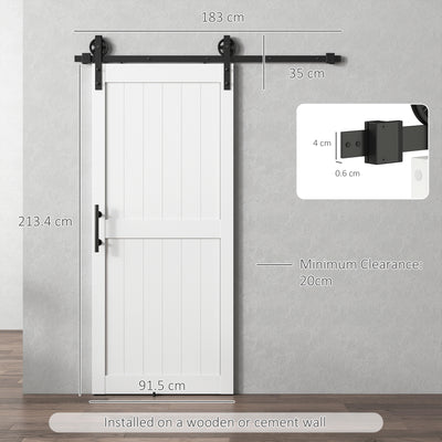 HOMCOM 183cm Sliding Barn Door Kit, Sliding Door with Track, Hardware, Upgraded Rollers and Floor Guide, Handle, White
