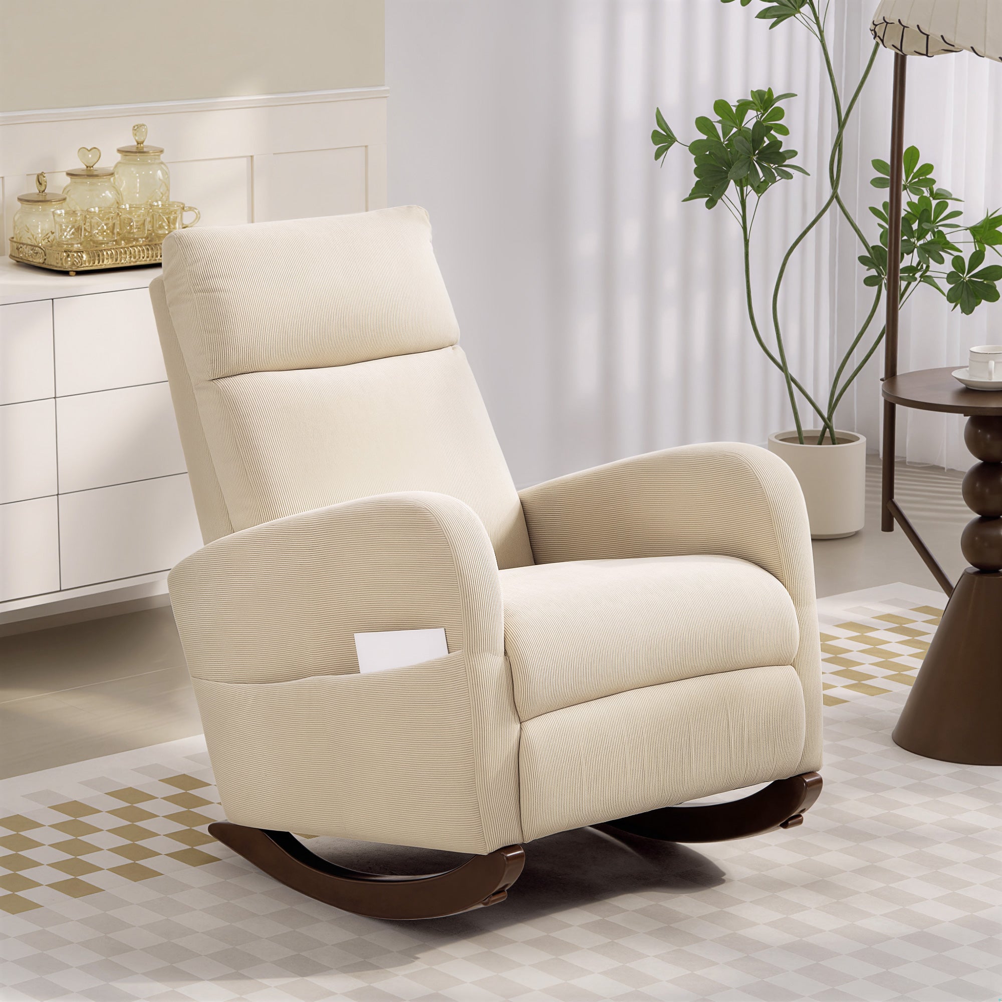 HOMCOM Corduroy Rocking Armchair - Beige 
