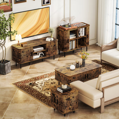 HOMCOM TV Stand Cabinet for TVs up to 55 Inches, TV Unit with Storage Shelves and Cupboard for Living Room, Rustic Brown 