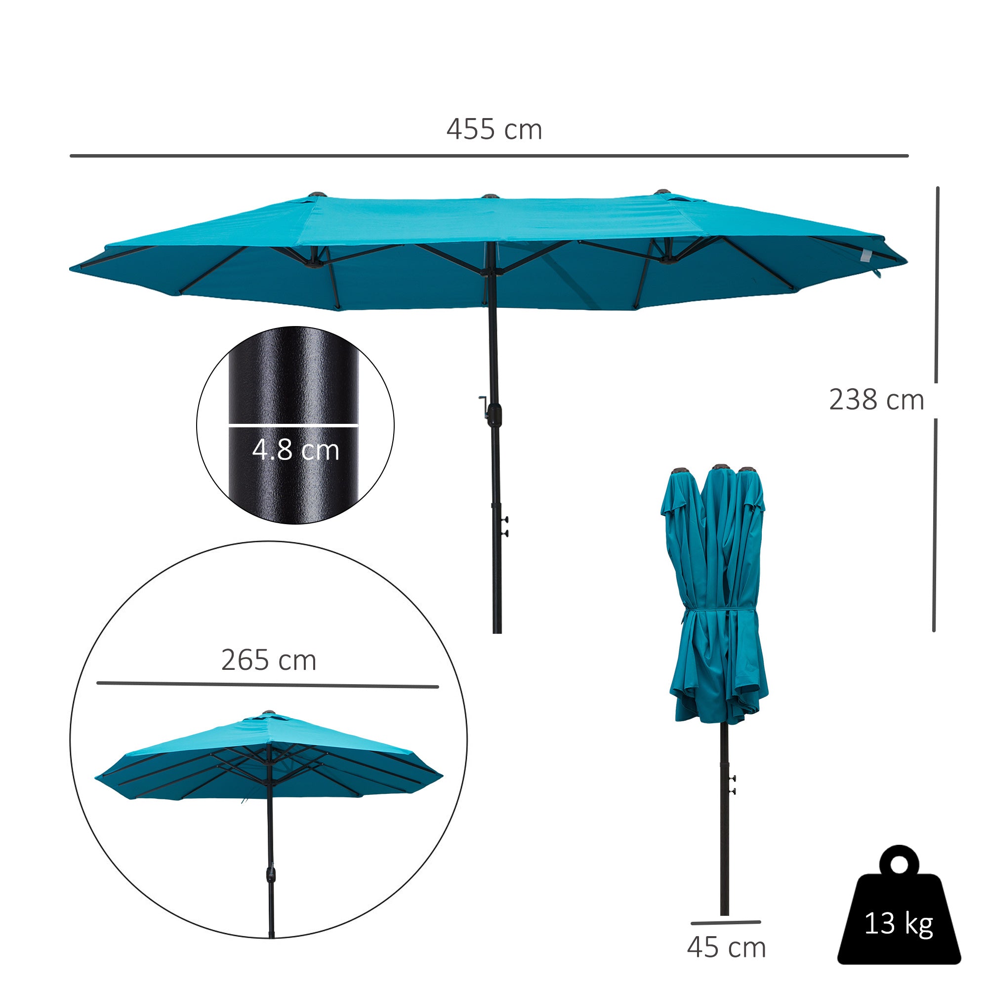 Outsunny 4.6m Canopy Parasol - Blue 