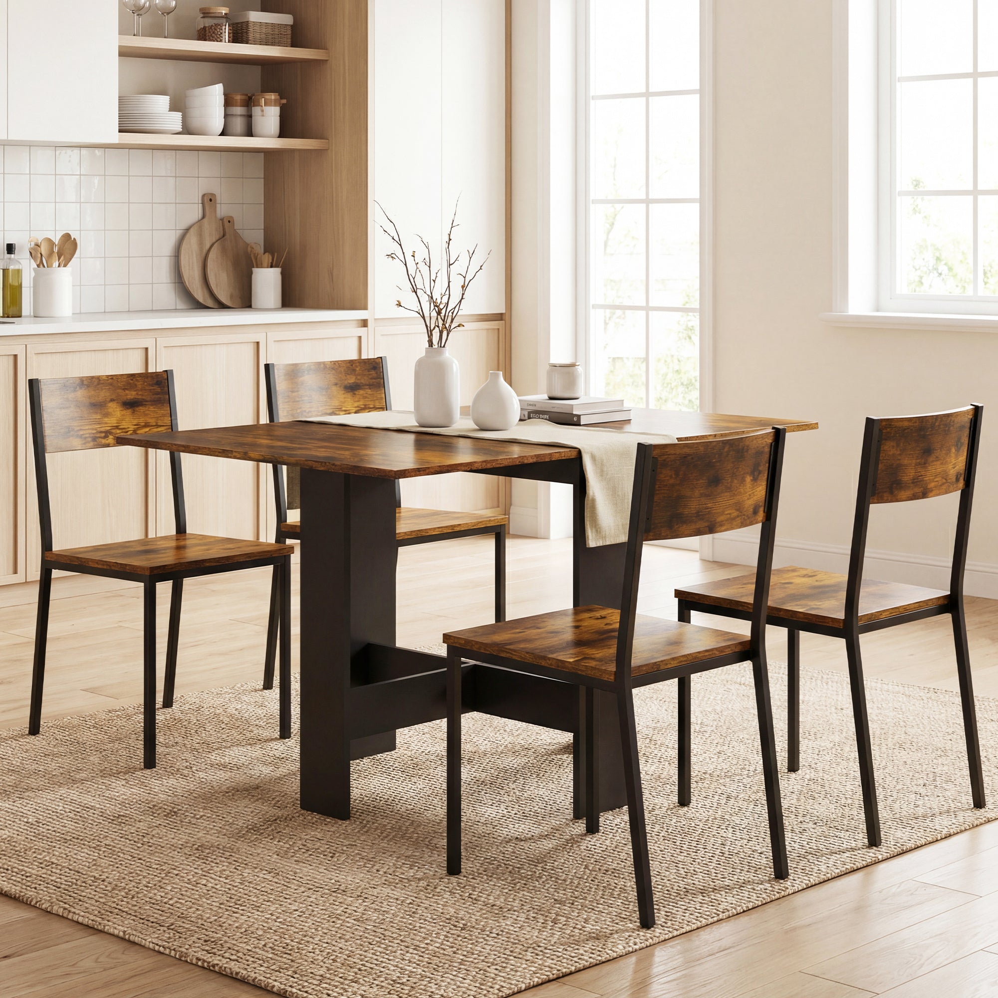 HOMCOM Folding Dining Table, Space-Saving Drop Leaf Kitchen Table for 4-6 People Rustic Brown 