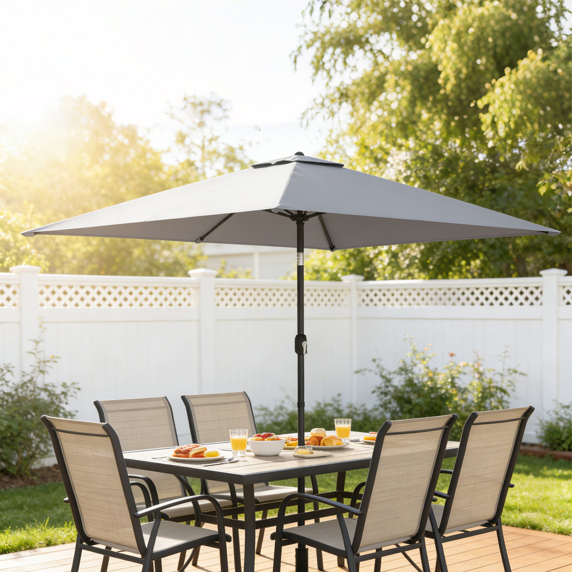 Outsunny Garden Parasol, Parasol Umbrella with Crank Handle, Tilt Function, Polyester Canopy, Light Grey 