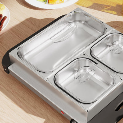 HOMCOM 4.5L Stainless Steel Electric Buffet Server, with 3x Trays and Lids, Set of 2 