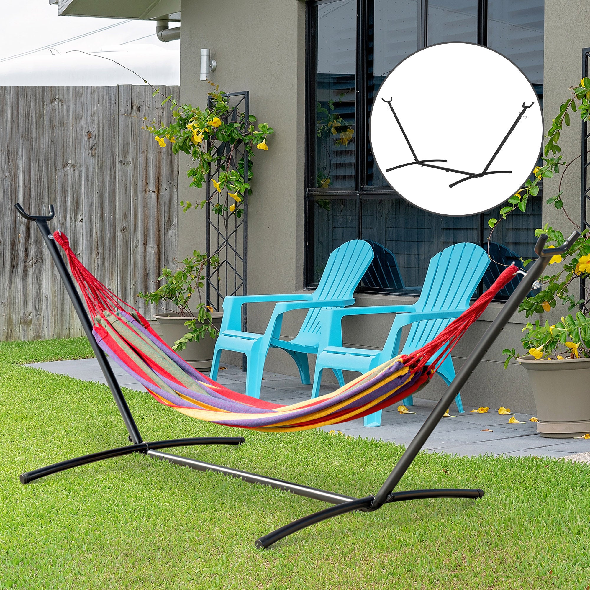 Outsunny 2.86m Universal Hammock Stand Metal Frame Garden Camping Picnic Outdoor Patio Replacement – Stand Only 