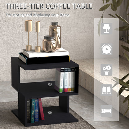 HOMCOM Side Table Square Coffee Table Modern End Table with 2 Tier Storage Shelves for Living Room, Bedroom, Black 