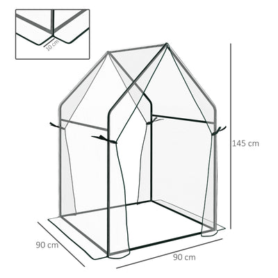Outsunny Mini Greenhouse, Garden Tomato Growhouse with 2 Zipped Doors, Portable Indoor Outdoor Green House, 90 x 90 x 145cm, Clear 