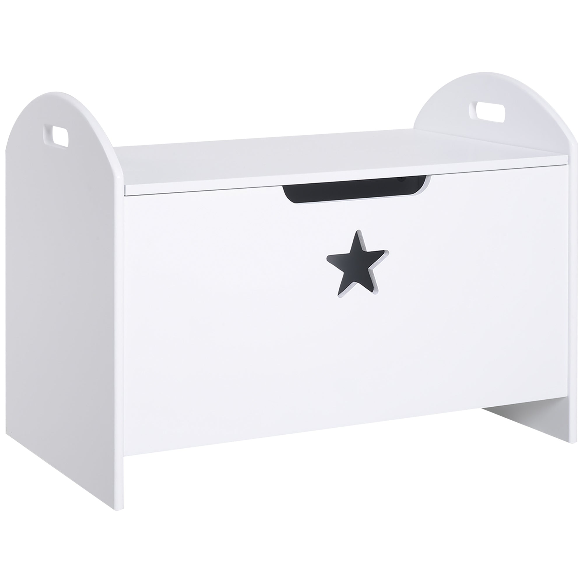 HOMCOM Kids Wooden Toy Box Organizer Children's Toy Storage with Lid Safety Hinge Side Handle Playroom Furniture White 