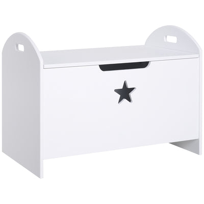 HOMCOM Kids Wooden Toy Box Organizer Children's Toy Storage with Lid Safety Hinge Side Handle Playroom Furniture White 