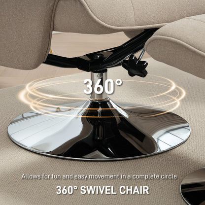 HOMCOM Swivel Recliner Chair with Footstool, Velvet Recliner Armchair with Ottoman, Steel Base, Upholstered Reclining Chair for Living Room, Bedroom, Office, Beige