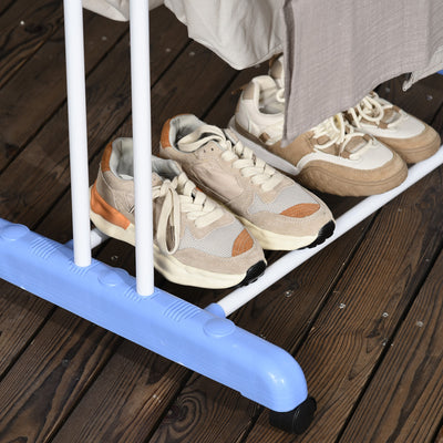 HOMCOM Foldable Clothes Drying Rack, 4-Tier Steel Garment Laundry Rack with Castors for Indoor and Outdoor Use, Blue 