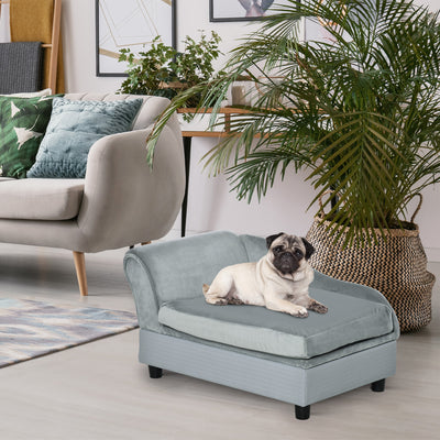 PawHut Pet Sofa Chair, with Storage, Cushion, for Small Dogs, Cats - Light Grey 