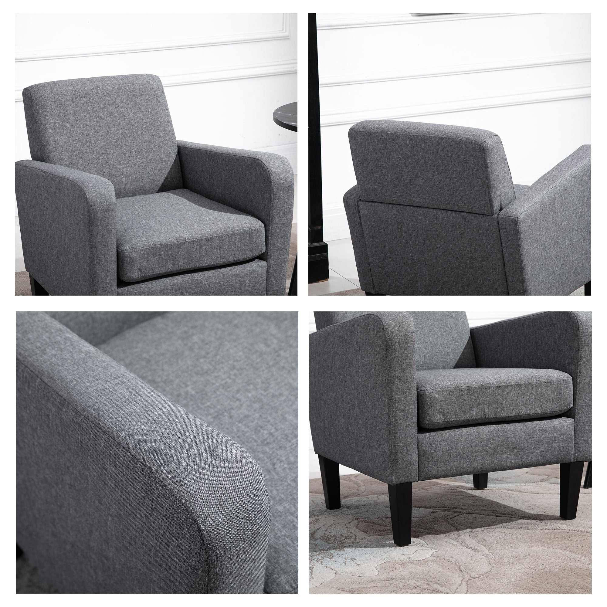 HOMCOM 2 Pieces Modern Armchairs with Rubber Wood Legs, Upholstered Accent Chairs, Single Sofa for Living Room, Bedroom, Grey 