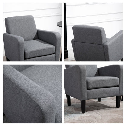 HOMCOM 2 Pieces Modern Armchairs with Rubber Wood Legs, Upholstered Accent Chairs, Single Sofa for Living Room, Bedroom, Grey 