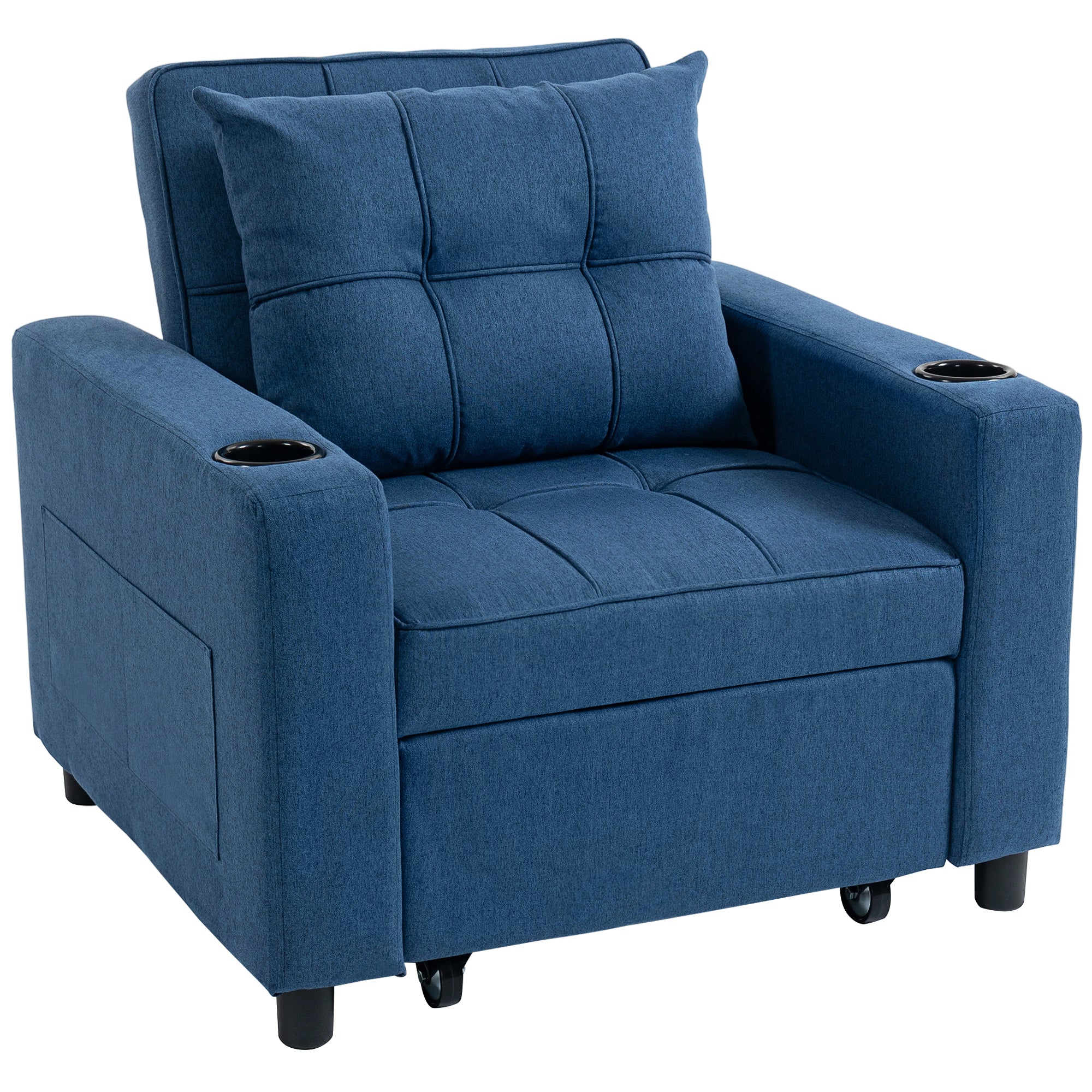 HOMCOM 3-in-1 Single Sofa Bed, Convertible Sleeper Chair Bed with 3-level Adjustable Back - Dark Blue 