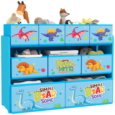 AIYAPLAY 3-Tier Kids Storage Unit with 9 Non-Woven Fabric Boxes for Toys, Books, for Bedroom, Nursery, Blue 