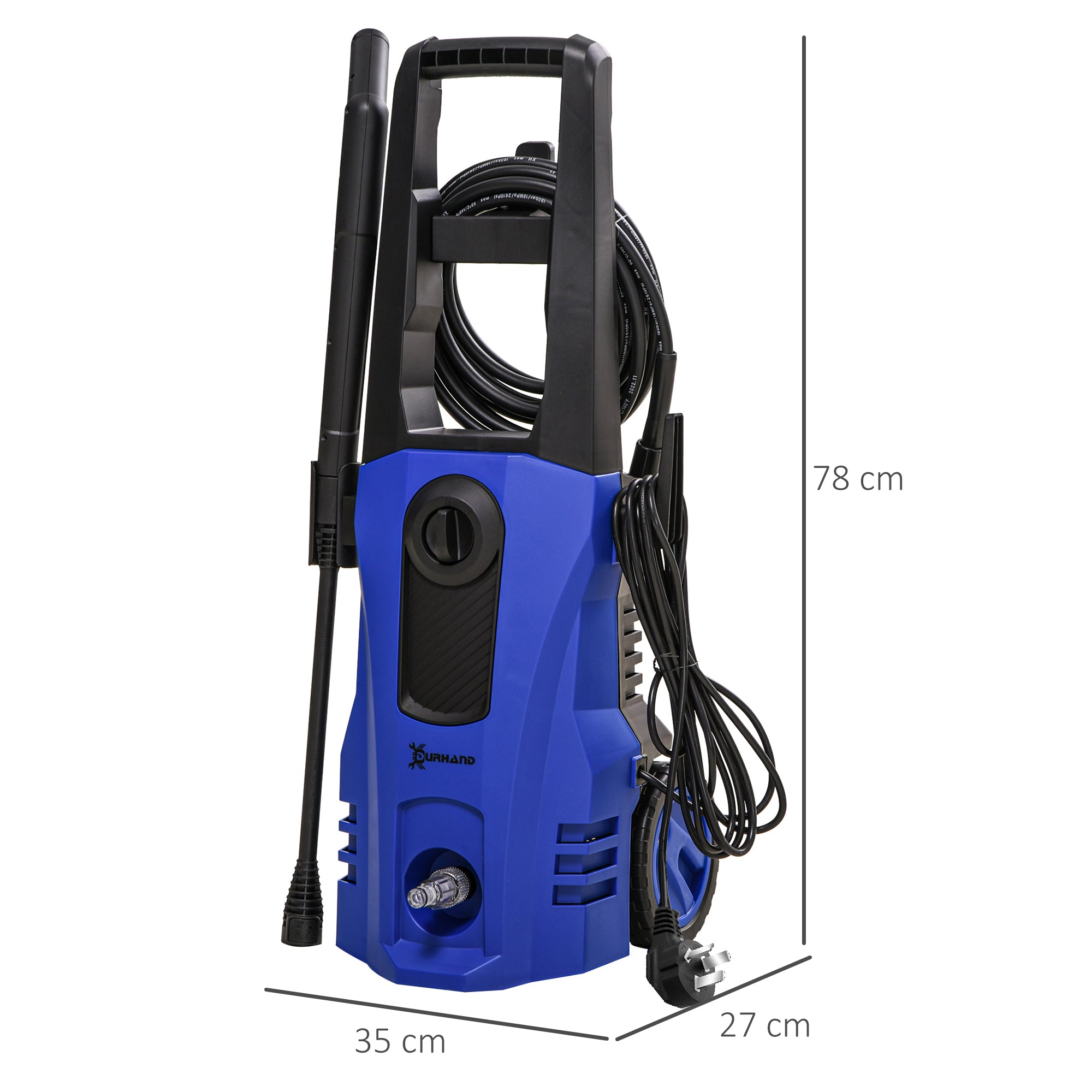 DURHAND High\'c2\'a0Pressure\'c2\'a0Washer, 150 Bar Pressure, 510 L/h Flow, 1800W, High-Performance Portable Power Jet Wash Cleaner, Blue