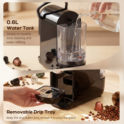 HOMCOM Pod Coffee Machine for Nespresso, Dolce Gusto Capsule & Ground Coffee, Small Semi Automatic Coffee Maker, 19 Bar, 0.6L 